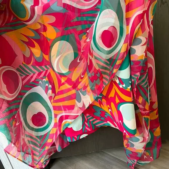 TRINA TURK Salon Maxi Caftan Dress in Dramont Size 12 Resort Multicolor Peacock - Picture 8 of 13